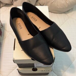 a.n.a Black Pointed-Toe Slip-On Flats